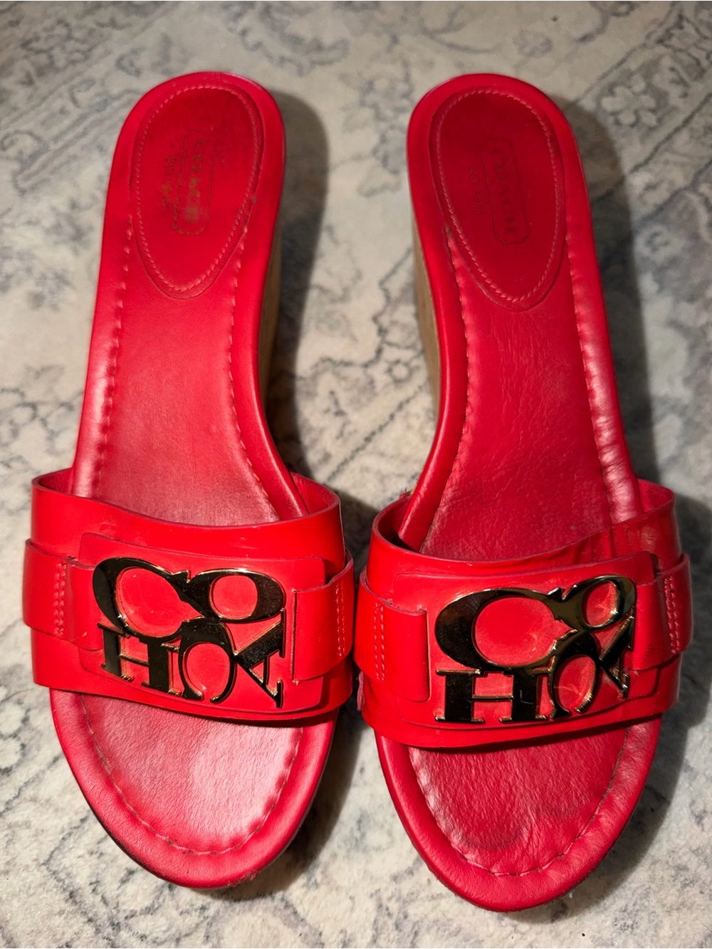 Coach Red Logo Slide Sandals